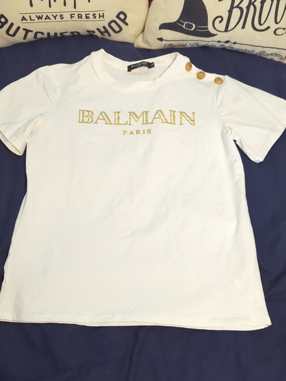 Authentic Balmain Paris White Flocked 3 Button Designer Shirt Size Small-medium